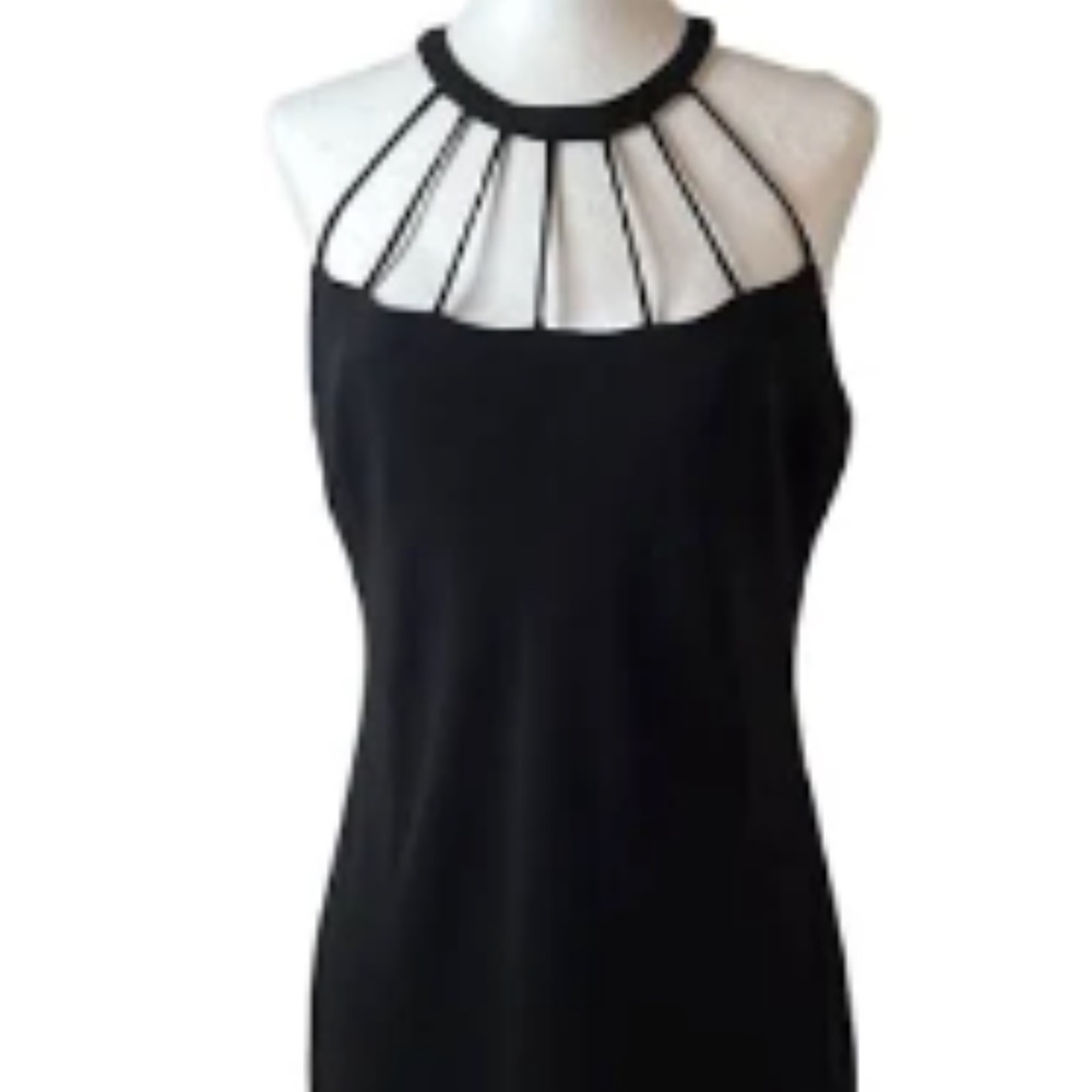 Evan-Picone High Caged Neck /Top Black Dress